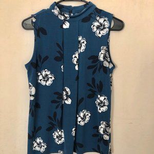 Banana Republic dark teal floral sleeveless top-S